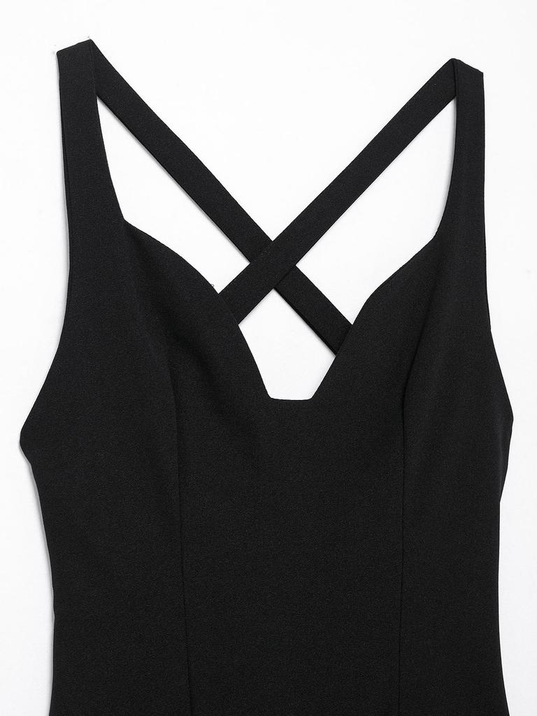 2025 Spring Women's European & American Style Slimming Sleeveless Solid Color Crossover Vest Dress