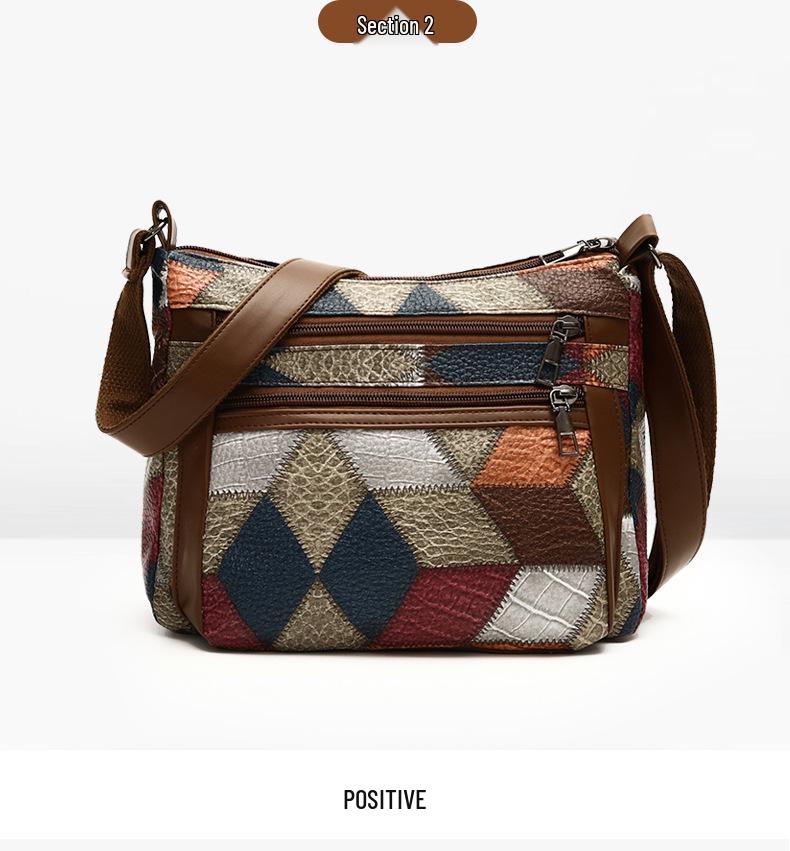 Women's Large Capacity Soft Leather Patchwork Crossbody Bag - Retro Multi-pocket Shoulder Bag for Work & Commute.