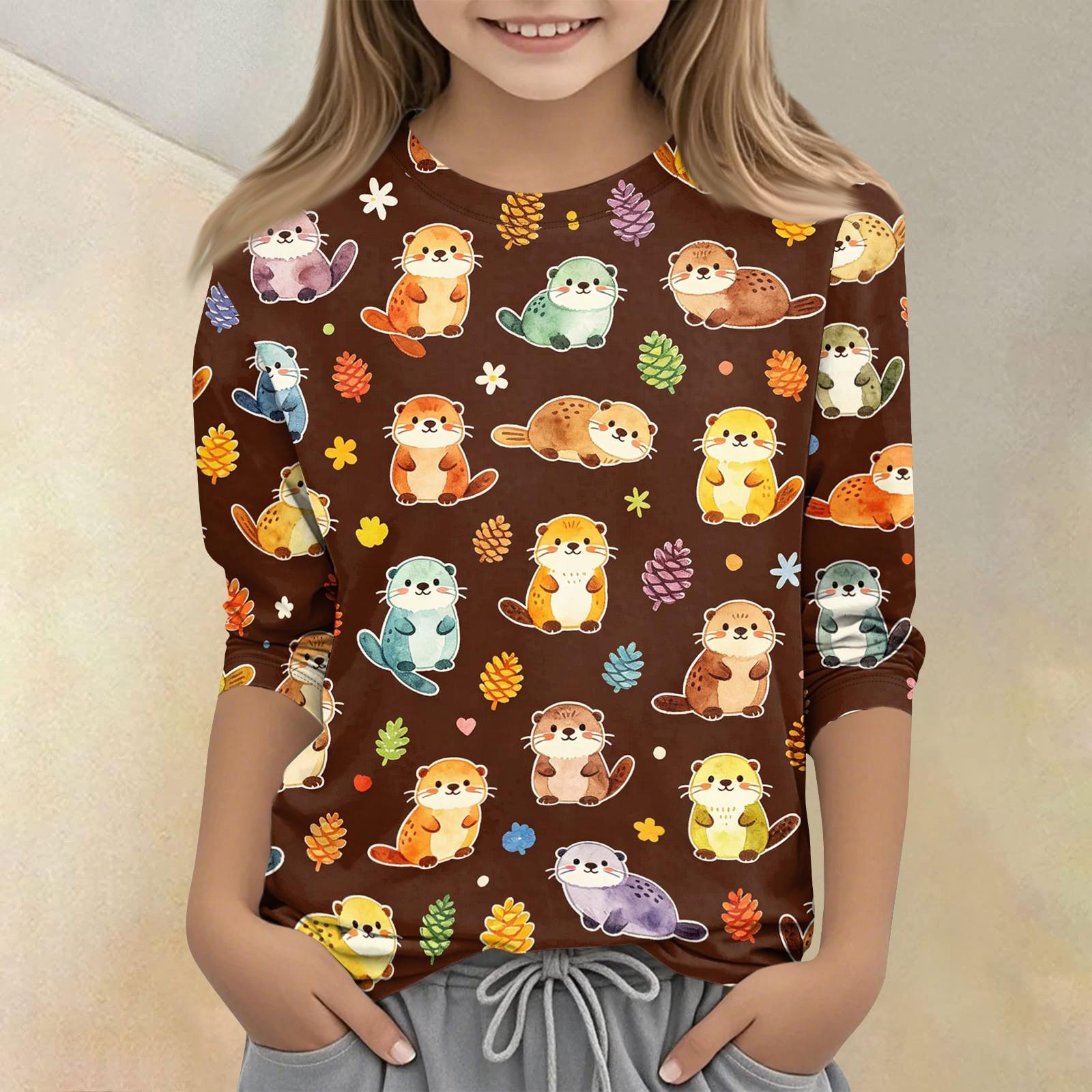 

Kids Animal Print Crew Neck Three Quarter Sleeve Casual T Shirt Lightweight Soft Fabric Comfortable Fit Suitable for Everyday Wear 160