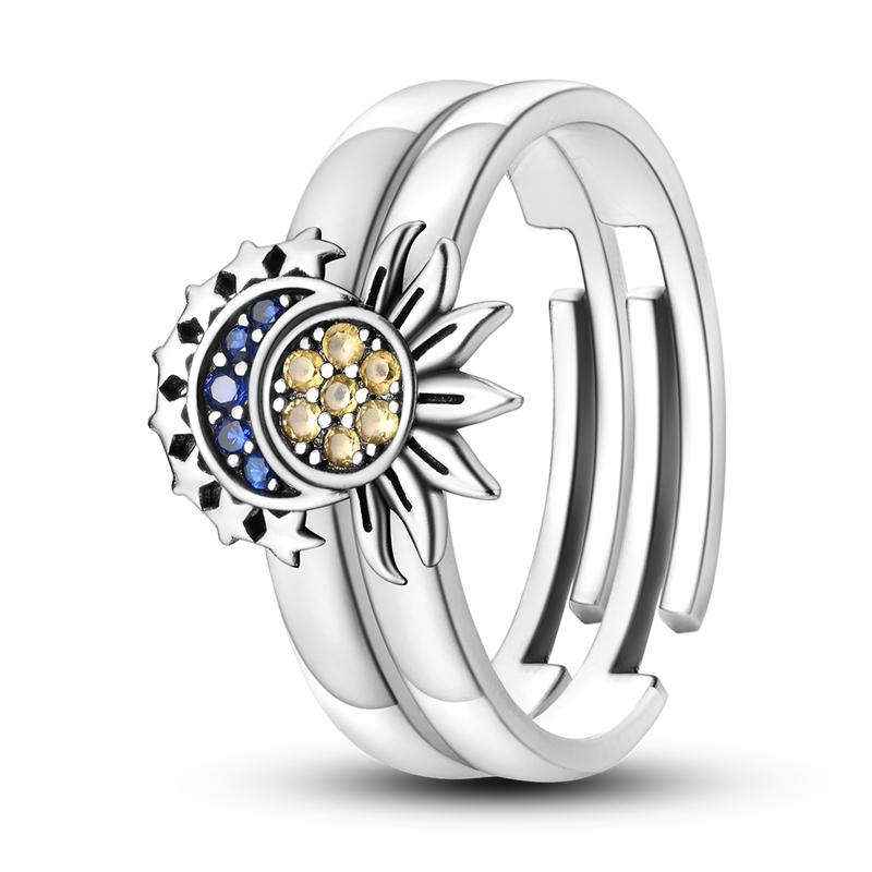 925 Silver Women Rings Sparking Zircon Sunflower Star Moon Open Ring For Engagement Jewelry Anniversary Gifts