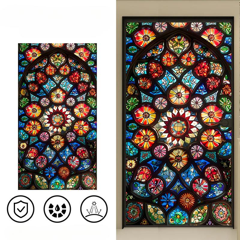 Самоклеящаяся статическая пленка для окон дома, 3D декоративная оконная пленка с цветами, витражные ПВХ наклейки на оконное стекло 40x80cm