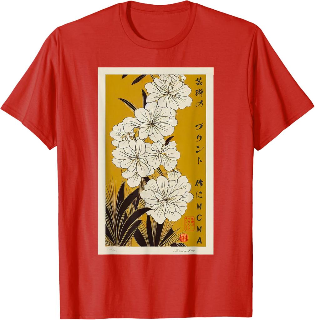 Japanese Floral Art Ukiyoe Print Mens Cotton Graphic Tee Casual Short Sleeve TShirt