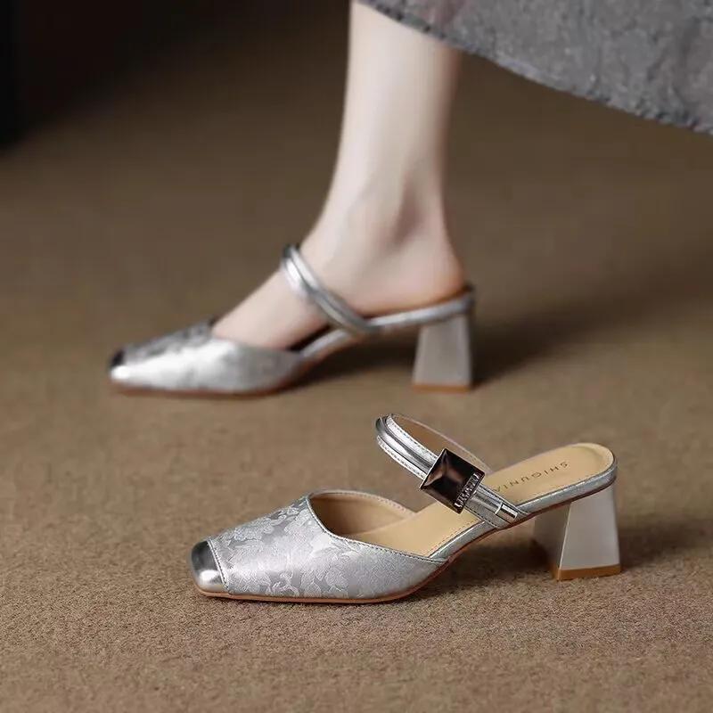 women fashion sweet silver spring summer square heel shoes for sexy party night club lady classic comfort shoes ab636