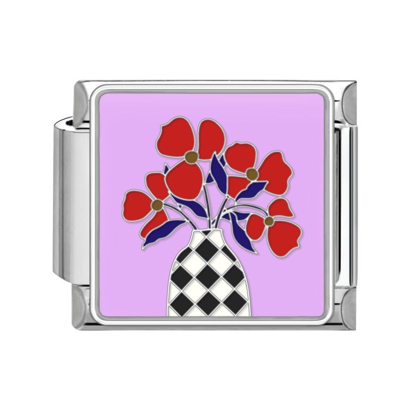 New Stainless Steel Italian Modular Charm Bracelet Diy Interchangeable Flower Pattern Charms Fashion Jewelry Women Daily Wear