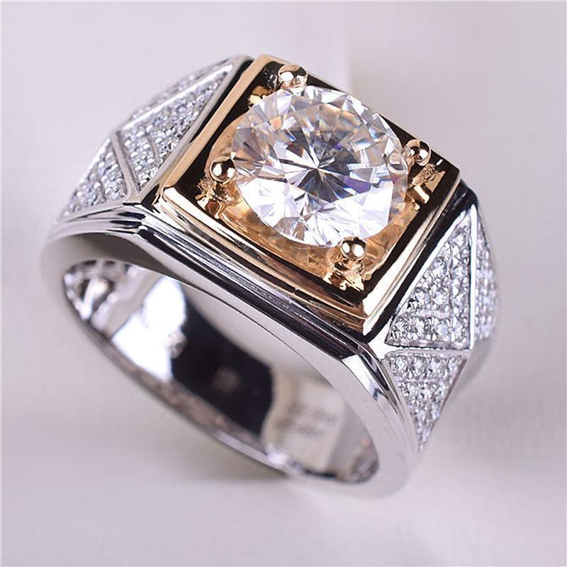 Gica Gema Tam Elmas Kalkan Üçgen Elmas Yüzük Kaplama Altın İki Renkli Zarif Üç Boyutlu İş Patronu Zirkon Yüzük