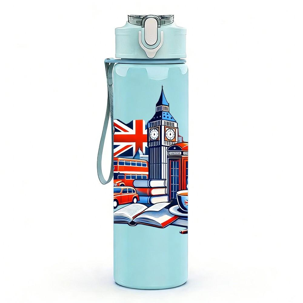 1PC Big Ben United Kingdom Print 750ml Color Plastic Sports Water Bottle Leakproof Flip Straw Lid Suitable for Sports Office Home Use