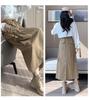 Women's High Waist A-Line Midi Skirt - Retro Workwear with Slit & Drawstring for Petite Figures, Spring & Autumn.