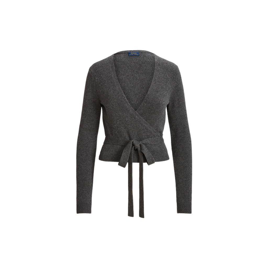 Polo Ralph Lauren FW22 Solid Color V-Neck Tie Long Sleeve Knit Sweater Women sweater Gray WMPOSWENDW20074-020
