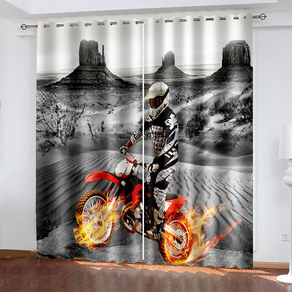 Motorcycle Printed Woven Curtains Two Independent Curtains On The Left and Right  Blackout Curtains for Bedrooms