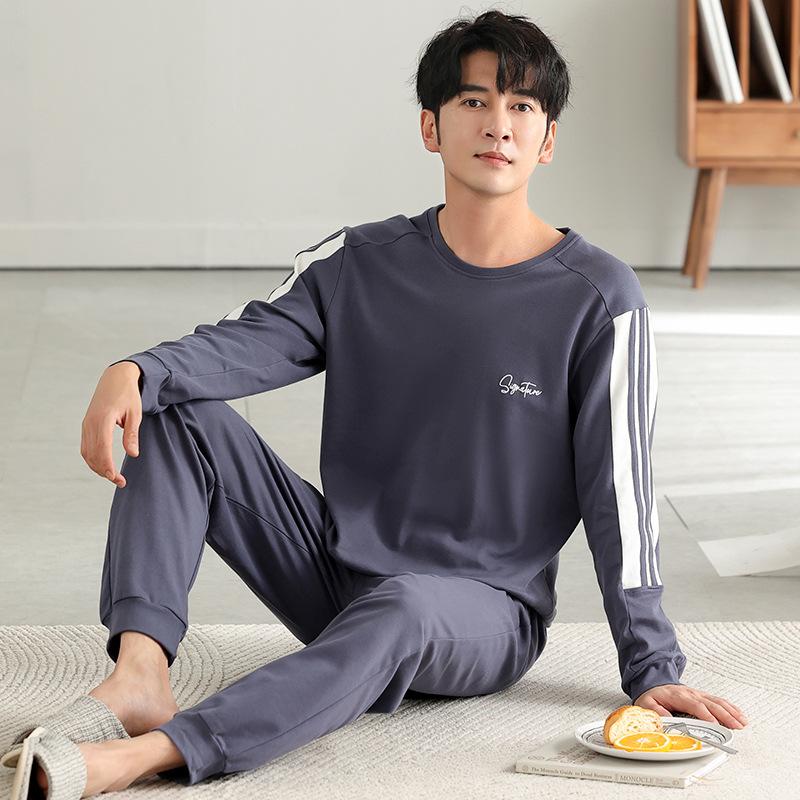 Pajamas Men'S Spring And Autumn Cotton Long Sleeve Autumn Crew Neck Pullover Sports And Leisure Cotton Homewear Suit