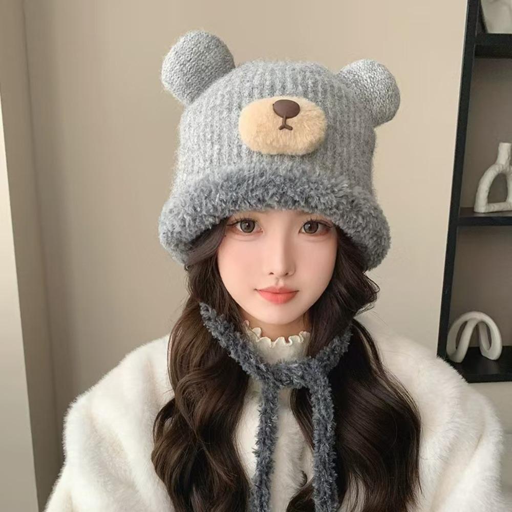 Korean Style Drawstring Bag-Hat New Design Women's Bear Hats Cute Crossbody Bag Hat  Female