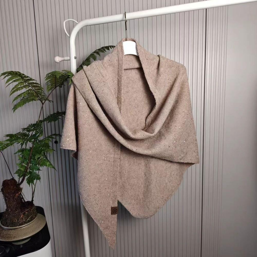 

High End Sequin Triangular Scarf Thermal Neck Protection Knitted Scarf Women Fashion Woolen Shawl хаки
