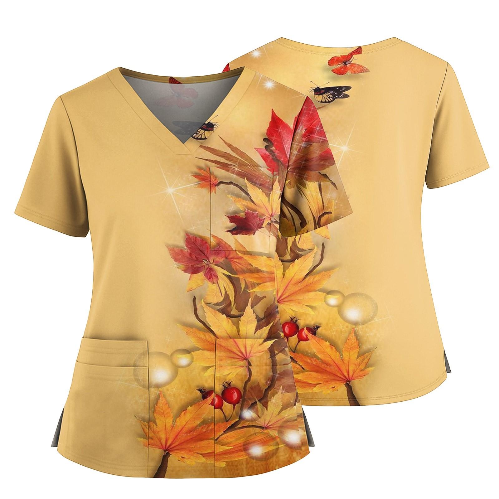 

Women s Casual Printed V-Neck Pocket Side Slit Short Sleeved Top Short Sleeved Top XXXL помаранчевий