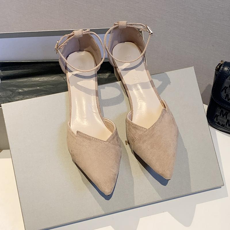 

Жіночі товсті чорні високі підбори, весна 2024, нові туфлі Baotou 100, одинарні, з неглибоким ротом 39 абрикосовий