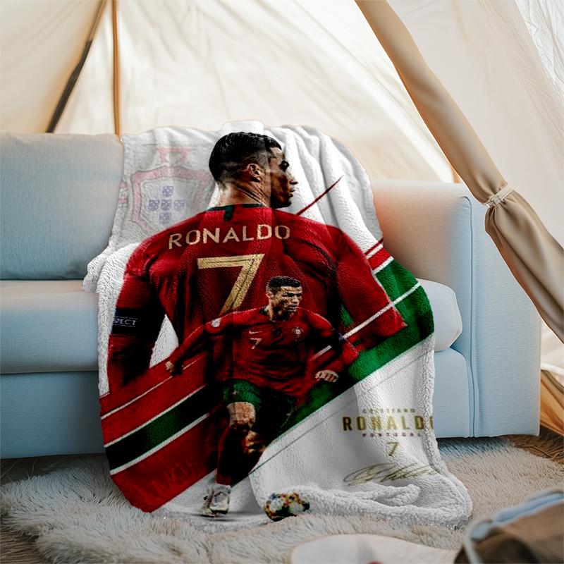 Coperta Flanella Stampa Maglia Ronaldo, Coperta Morbida Calda Leggera per Soggiorno, Divano Letto Campeggio Ufficio