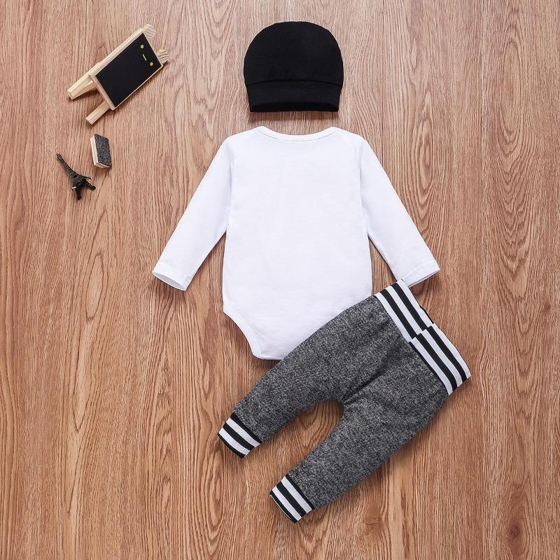 Newborn Infant Kid Baby Boy Girl Autumn Long Sleeve Tops Romper Jumpsuit Long Pants Hat Baby Clothes Outfits 3Pcs Set