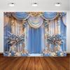 1PC, Elegant Wedding and Engagement Party Photography Background - Blue and White Castle Palace Design, Wedding Decorations