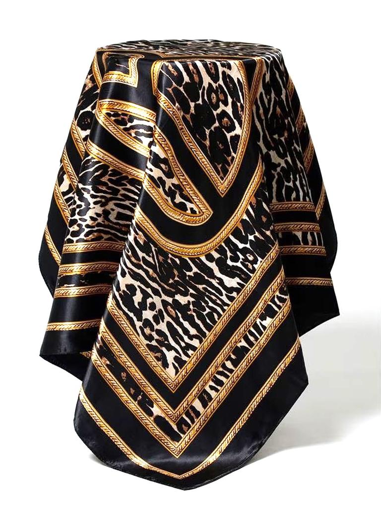 New versatile black coffee leopard print tube top silk scarf women's summer vacation style large square scarf Spice girl sexy neck scarf shawl