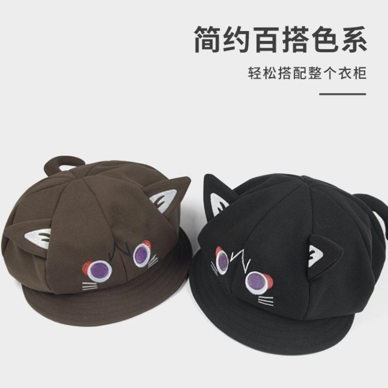 Katzenohren Baskenmütze Damen Herbst Winter cos Rangers Märchen Katze Achteckig Niedlich Schwarze Malermütze