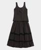 Some Place Check Mix Lace Voluminous Flare Tiered Shirred Sleeveless Layered Long Dress [Brown]