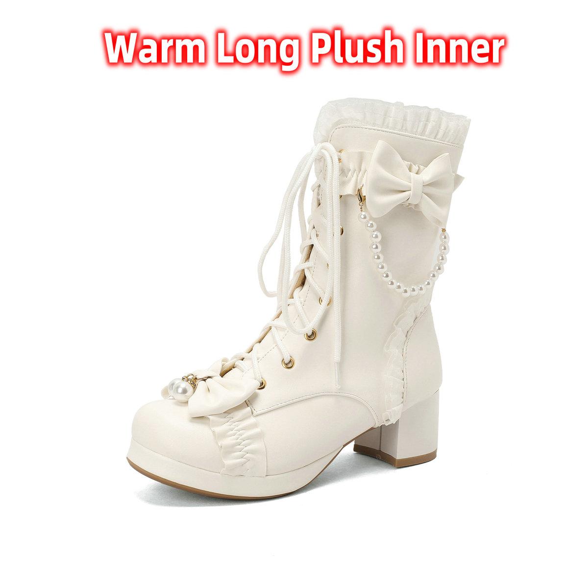 

Модные женские удобные ботильоны на квадратной платформе с милым бантом, элегантные оборки, стринги, бусины, для девочек, принцесса, косплей, розовые туфли в стиле Лолиты 41