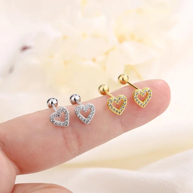 Neue Mode Herz Ohrstecker für Damen Hypoallergen Schraubverschluss Knorpel Helix Ohrring Mädchen Piercing Zubehör Schmuck Geschenke