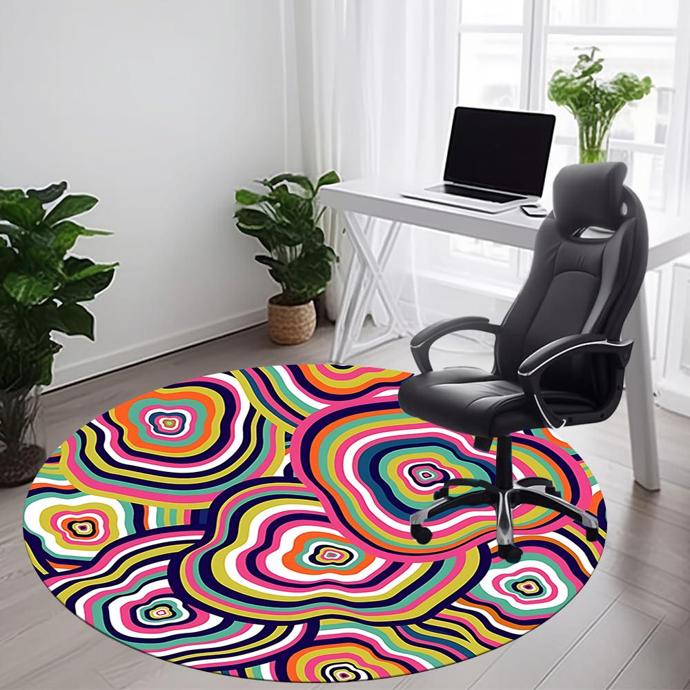 1pc Psychedelic Circles Office Round Area Rug, Indoor Mat Suitable ForOffice, Under Office Chairs Bedroom Living Room Home Decor, Room Deco Q065