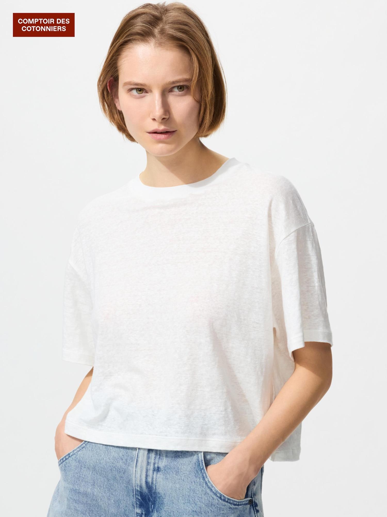 

Uniqlo Япония Льняная Коробчатая Футболка с 5-минутными Рукавами 01 OFF WHITE/S