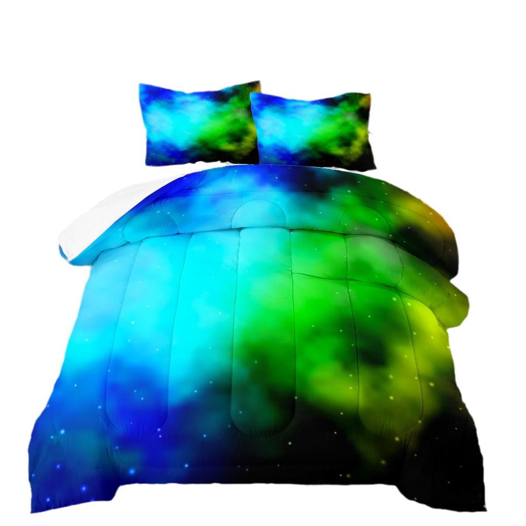 Constellation Starry Sky Universe Planet 3d Digital Printing Feather Silk Quilt Fat Quilt Cover Three-piece Set