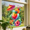 Summer Window Clings Cocktail Pineapple Hibiscus Flower Beach Pool Party Static PVC Stickers for Hawaiian Tropical Theme Home Decor