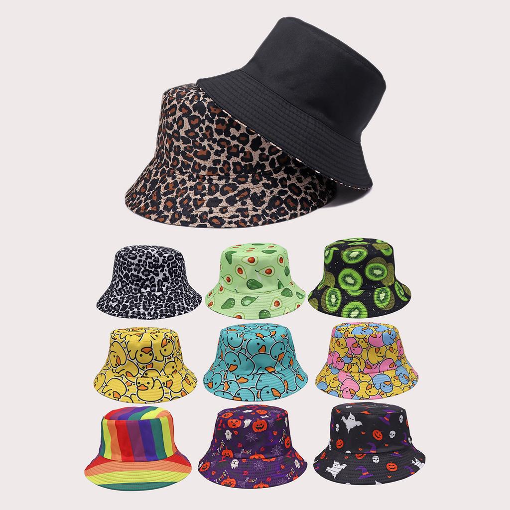New European and American fashion retro pattern printed bucket hat women's outdoor travel sun hat double-sided can wear pot hat men
