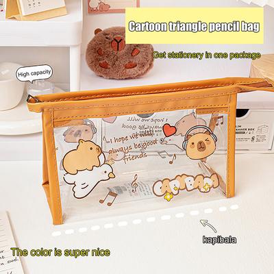 Creative Capybara Transparent Pencil Case Cartoon Cute Panda Pen Bag Large Capacity Storage Bag School Supplies Kids Gifts