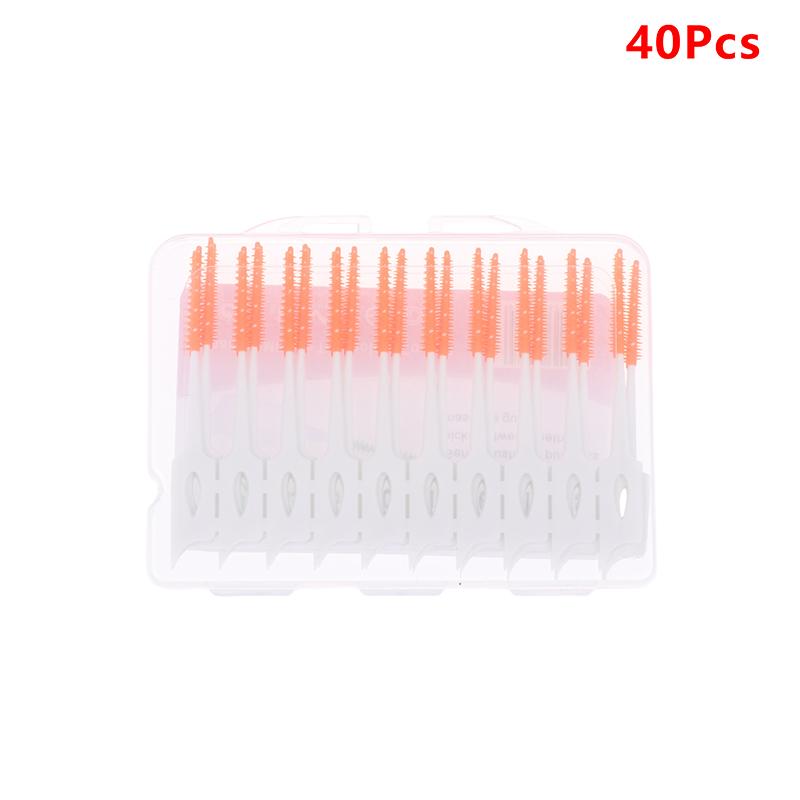 40Pcs Interdental Silicone Brushes Dental Toothpicks Cleaning Brush With Thread Oral Cleaning Tool