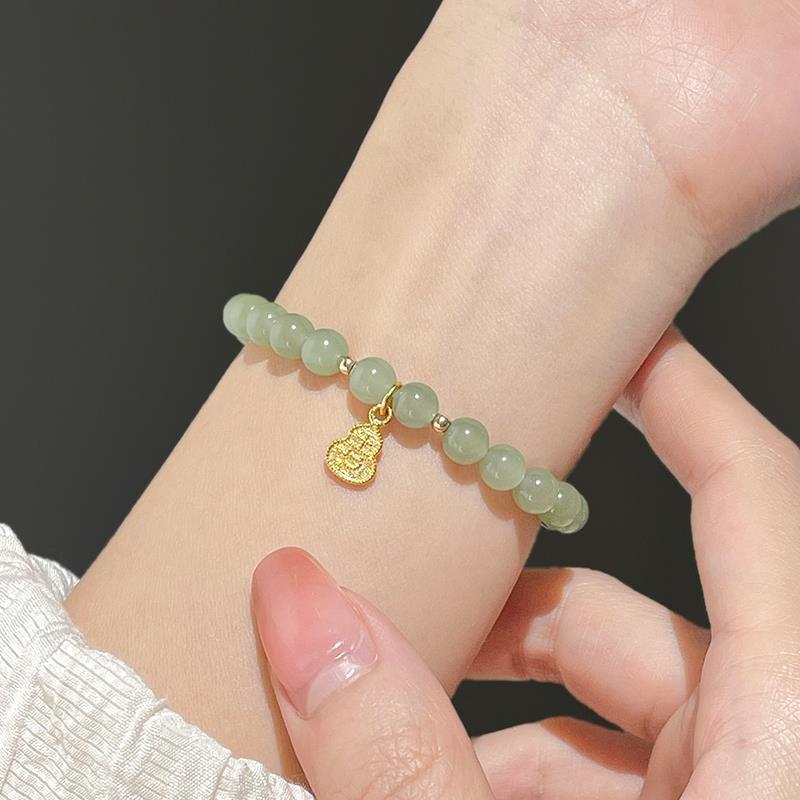 Natural Hetian Jade Bracelet for Women, Jadeite Green and White Jade Bead Bracelet, Stackable Beads, Unique Gift for Mom Hetian jade bracelet