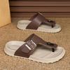 Fashion Leather Men's Sandals Summer Casual Flat Bottom Thong Slippers Beach Shoes Soft Sole Indoor Outdoor Slip-On Footwear