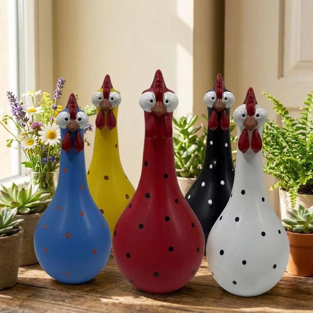 Jarrón de Pollo de Cuello Largo Pintado a Mano Resina Resina Jarrón Decorativo Jarrón de Gallo de Dibujos Animados Regalo