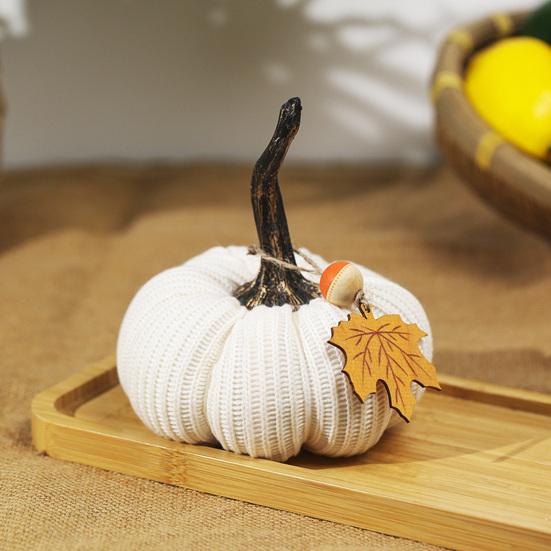 Mini Strikkede Gresskar Skrivebordspynt Høststoff Kunstige Gresskar Håndverk for Høst Takkefest Innhøstingsfestival Halloween Hjemmedekor