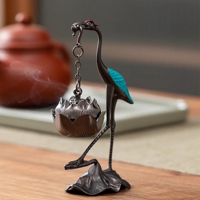 Chinese Style Incense Burner Zinc Alloy Good Symbolism Incense Holder Accessories Red-Crowned Crane Indoor Aromatherapy Gifts