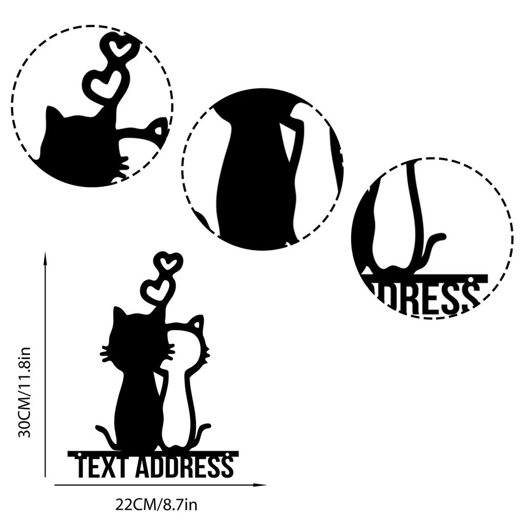 Metal Cat House Number Sign, Custom Address Plaque, Street Number Metal Decor, Outdoor Wall Art