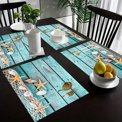 1pcs Blue Starfish Design Home Decor Kitchen Table Mats, Printed Insulation Table Mats