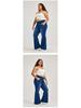 Women's Plus Size Cross-Waist Wide-Leg Jeans with Frayed Edges, Monkey Wash, Pockets, and Elastic Waist - Casual Slimming Fit
