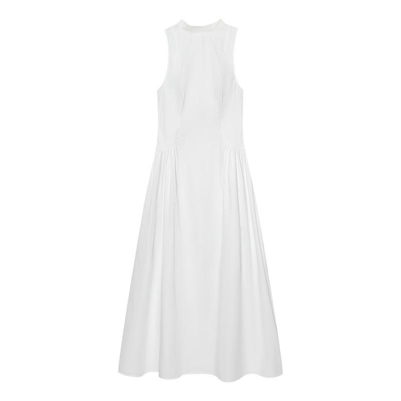 

Women s Pleated Bow Backless Midi Dress with Stand Collar Large