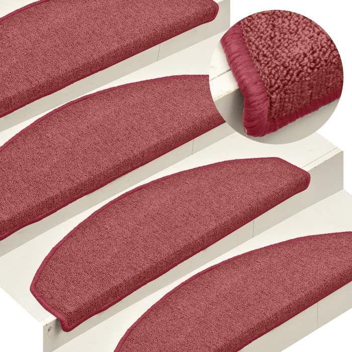 VidaXL Tapis d'escalier 15 pièces 65 x 24 x 4 cm Bordeaux Demi-rond Grand 322373