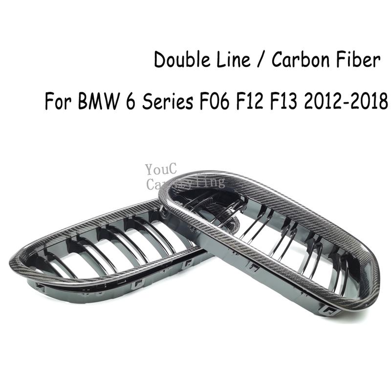 F06 Real Carbon Fiber +ABS Double Line Grills Front Bumper Grille For BMW 6 Series F06 M6 F12 F13 2012-2018 630i 640i 650i