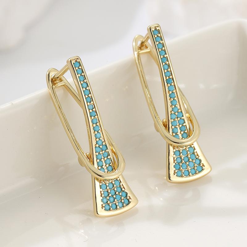 Synthetic Turquoise Geometric Hoop Earrings for Women Classic Exquisite Banquet Wedding Jewelry Accessories Crafts Gifts