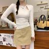 Women's Slim Fit Long Sleeve T-shirt - Pure Desire Collection: Hollow Round Neck, Drop Shoulder, Inner Layer for Autumn/Winter