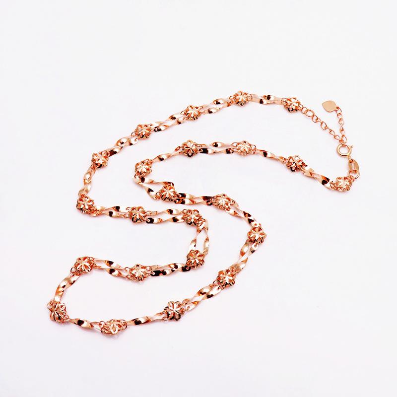 Purple Gold Double Twist Flower Necklace Rose Gold Plated Color Gold Shiny Set Chain