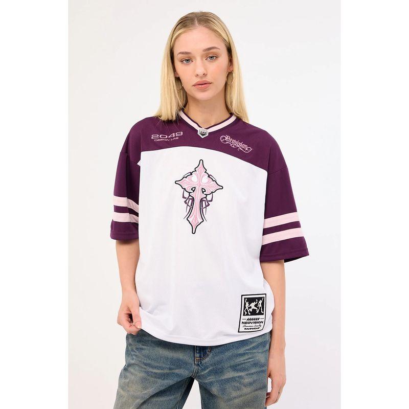 Foreign Trade Original Order Neo * Vision White Purple Retro Futurism Cross Pattern Men's and Women's Same Ball Uniform