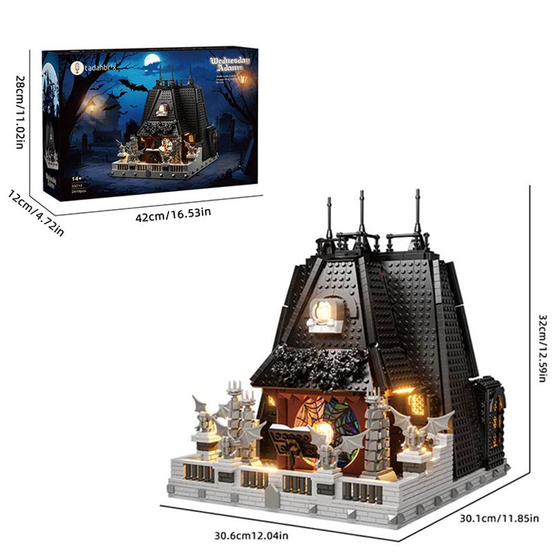 2419 PZ Mercoledì Addams Casa Blocchi da Costruzione Villa Oscurità Modello Mattoncini Decorazione Desktop Giocattoli Fai da Te Per Bambini Regali di Festa