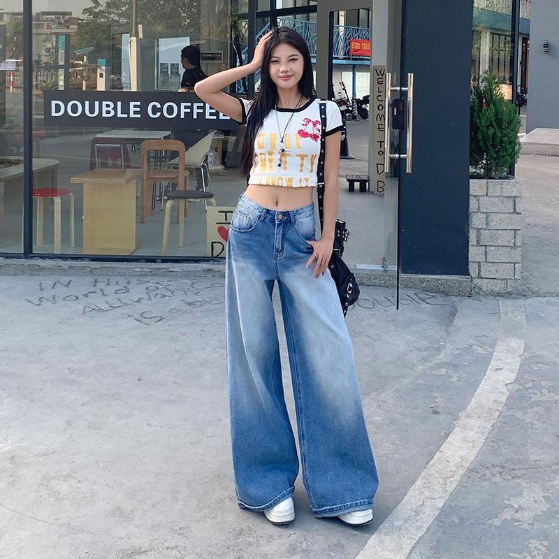 Women's Spring Straight-leg Pants Women's Spring High Waist Loose Hips To Make Them Look Slim Wide-leg Jeans Women's Spring